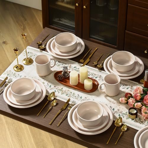 GZG 10.25-Inch Ceramic Dinner Plates, Cream Mist, Set of 4 | Rustic Matte Glaze, Terracotta Stoneware, For Main Course & Everyday Meals, Microwave & Dishwasher Safe - color: Cream Mist, size: 4 pcs Dinner Plate Set