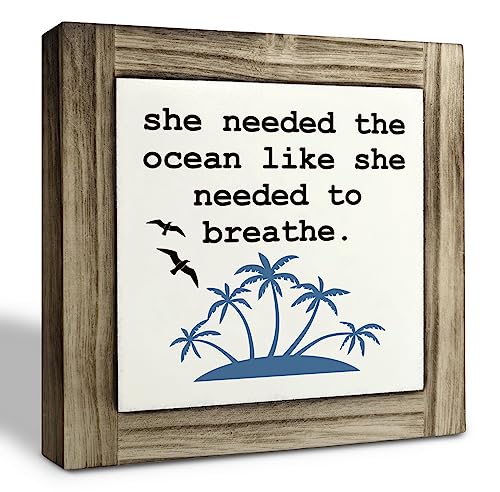 Beach Wood Plaque Sign, She Needed the Ocean Like She Needed to Breathe, Box Wood Plaques Desk Décor, Beach Wood Sign, Coastal Decor for Seaside Cottage, Ocean Theme Home Decor Farmhouse - color: Summer Sign 07