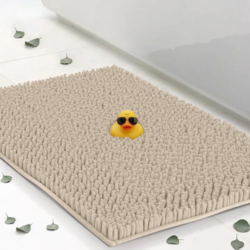 Chenille Bath Mats 34"x21", Plush Absorbent Quick Dry, Soft & Machine Washable, Non Slip Carpet for Bathroom, Thick Bathroom Rugs, Shower Restroom Rug Mat, Alfombras De Bano, Bathrugs - color: Beige, size: 34" x 21" (Rectangular)