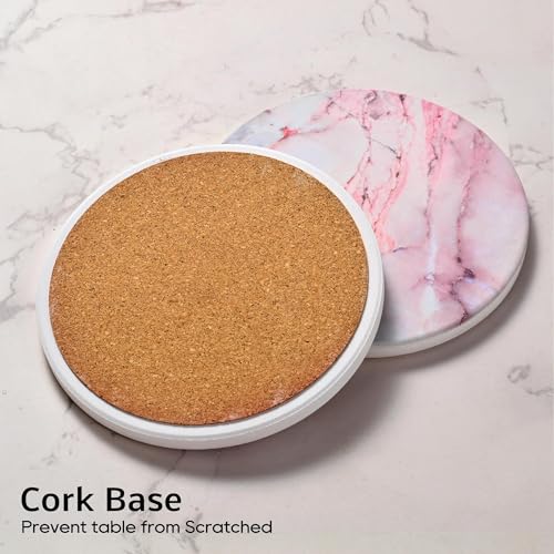 Cute Pink Marble Coasters Set of 4, 4 Inch Office Aesthetic Absorbent Drink Coasters for Women - color: Pink Marble