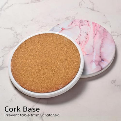 Cute Pink Marble Coasters Set of 4, 4 Inch Office Aesthetic Absorbent Drink Coasters for Women - color: Pink Marble