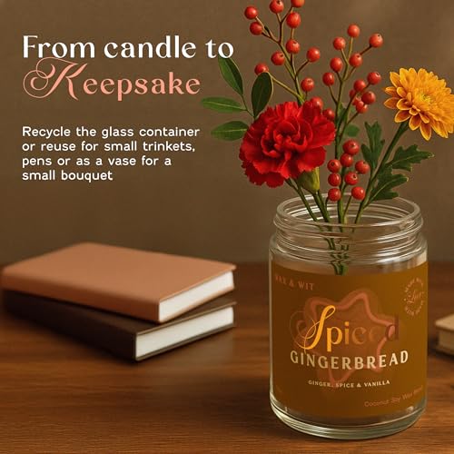 Wax & Wit Christmas Candles Scented – Vanilla, Ginger, Spice – Fall Candle, Perfect Holiday, Winter, Xmas, Autumn Gifts – 9oz, Soy Wax, 50 Hour Burn - color: Spiced Gingerbread