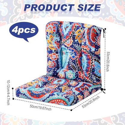 Hoteam 4 Set Outdoor Patio Chair Cushions 20 x 42 in Deep Seat Waterproof Patio Cushions Set for Furniture Replacement Removable Seat and Back (Red Paisley Pattern) - style: Red Paisley Pattern