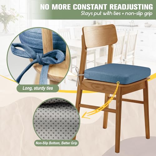 kingphenix Chair Cushions for Dining Chairs, Set of 4, 2.5 Inches Thick | High-Density Foam Kitchen Chair Cushions with Ties, Non-Slip Bottom and Removable Machine-Washable Covers, Navy Blue - color: Navy Blue, size: 4 Count(Pack of 1)