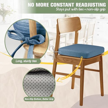 kingphenix Chair Cushions for Dining Chairs, Set of 4, 2.5 Inches Thick | High-Density Foam Kitchen Chair Cushions with Ties, Non-Slip Bottom and Removable Machine-Washable Covers, Navy Blue - color: Navy Blue, size: 4 Count(Pack of 1)