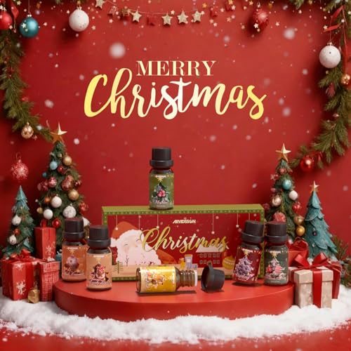 ARVIDSSON Christmas Fragrance Oil Set, Winter Essential Oils for Diffuser, Candle Making - Christmas Spirit, Gingerbread, Apple Cinnamon, Candy Cane, Mistletoe, Holiday Diffuser Oils Gift Set - color: Red