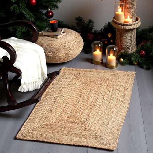 MDS® 1 PC Handwoven Braided Jute Area Rug 2ft x 5ft Rectangular - 100% Natural Burlap Reversible Accent Rugs for Home Decor, Living Room, Doormat, Kitchen, Entryway Rug, Rustic, Farmhouse (2'x5') - color: Natural-rectangle, size: 2ft x 5ft