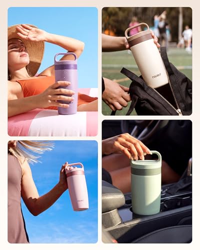 TOURIT Travel Coffee Mug 16 oz, Leakproof 2-Part Drink Lid Coffee Tumbler Cup, Insulated Stainless Steel Travel Mug, Dishwasher Safe Reusable Water Bottle, BPA-Free Coffee Mug, Light pink - color: Light Pink