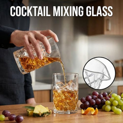 Tebery Seamless Crystal Cocktail Mixing Glass for Stirring Drinks, 16Oz Thick Bottom Bar Mixing Pitcher, Stirring Glass Drink Maker for Bar, Bartenders