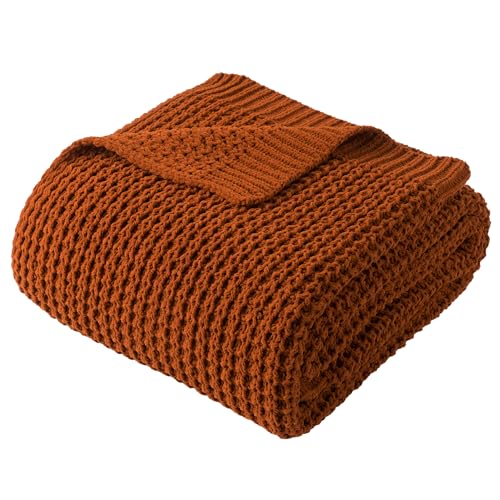 Waffle Knit Blanket Throw, Fall Caramel Throw Blanket for Couch, 60"x80" | Chunky Chenille Throw Blanket, Soft Rust Throw Blanket for Home Decor, Autumn, Sofa, Modern Farmhouse Knitted Style - color: Caramel, size: 60"x80"