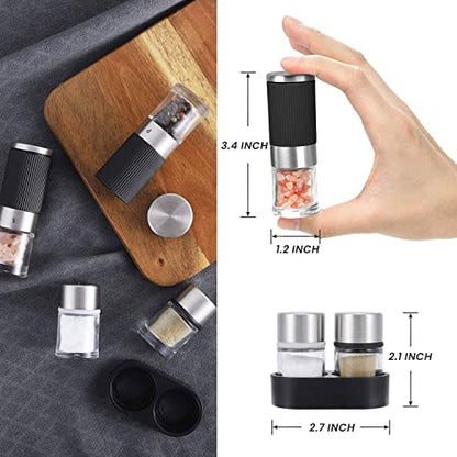 VEVOK CHEF Mini Salt and Pepper Grinder set with 2 Small Salt and Pepper Shakers Portable Cute Tiny Spice Grinder Pepper Mill Salt Grinder for Travel, Work, Camping, Party, School, Lunch Box - color: Black