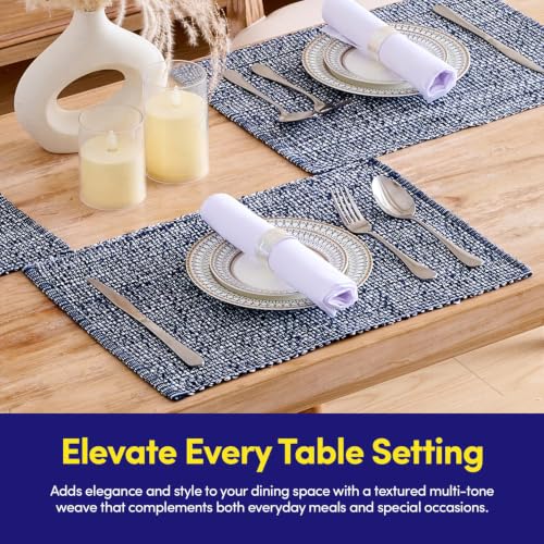 Sweet Home Collection 100% Cotton Placemats for Dining Room Rectangle Two Tone Woven Fabric 13" x 19" Soft Durable Table Mat Set, Set of 6, Navy - color: Navy, size: Rectangle 13" x 19"