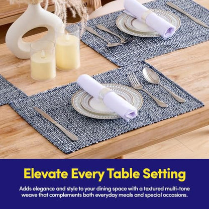 Sweet Home Collection 100% Cotton Placemats for Dining Room Rectangle Two Tone Woven Fabric 13" x 19" Soft Durable Table Mat Set, Set of 6, Navy - color: Navy, size: Rectangle 13" x 19"