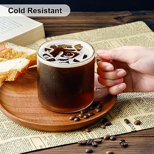 PARACITY Glass Mug Set of 2, 14.2 fl oz Clear Coffee Cups with Handles | Borosilicate bodies have wide mouths, grips and raised bases for latte, cappuccino, tea, hot drinks or water - size: 14.2 Ounces