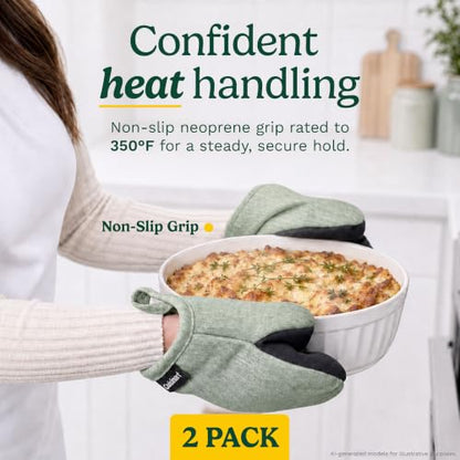 Cuisinart Mini Oven Mitts, 2-Pack, Neoprene Grip, Heat Resistant 350F | Cotton-lined, non-slip neoprene palm, ambidextrous design, ideal for smaller hands and everyday cooking - color: Sage