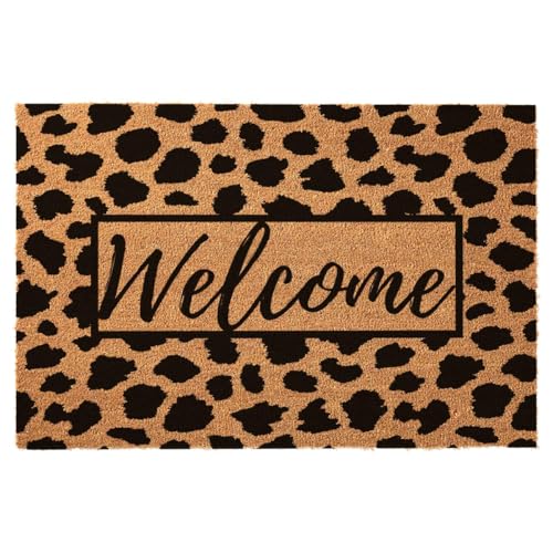 Funny Welcome Front Porch Decor Mat for The Entrance Way Rug with Heavy-Duty Non Slip Outdoor Coconut Coir Doormats 23.6 x 15.7inch (Welcome Boho Cow Print) - color: Welcome Boho Cow Print