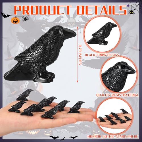 RoundFunny 50pcs Miniature Crows Resin Mini Halloween Figurine Gothic Decor | Small Black Raven, Halloween Bird Figures to Hide, Black Crows for Haunted House Witch Party Favors Horrible Micro Landscape - style: Halloween Crows
