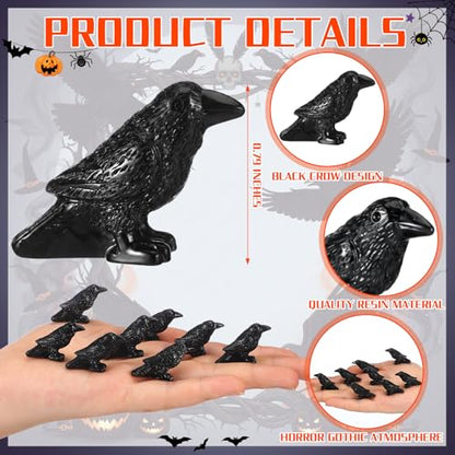 RoundFunny 50pcs Miniature Crows Resin Mini Halloween Figurine Gothic Decor | Small Black Raven, Halloween Bird Figures to Hide, Black Crows for Haunted House Witch Party Favors Horrible Micro Landscape - style: Halloween Crows