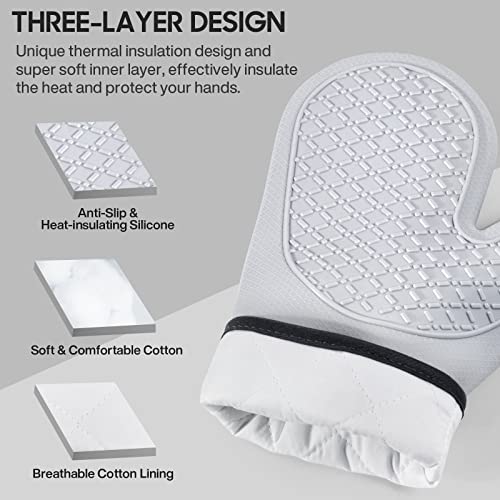 Oven Mitts and Pot Holders Sets, 2 Pack Extra Long, Heat Resistant 500°F | Heat Resistant Silicone Oven Mitt with Soft Cotton Lining, Flexible Gripping for BBQ, Baking, Cooking, Grilling, Kitchen