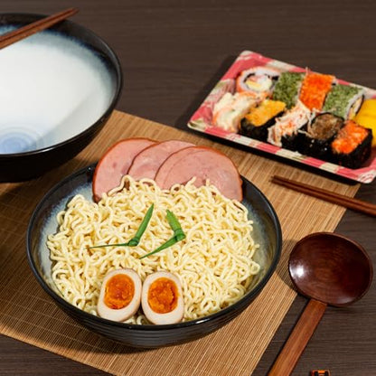 8 Inch Ceramic Ramen Bowl Set of 2, 40oz Japanese Bowls with Spoons & Chopsticks,Durable,Microwave & Dishwasher Safe,Perfect for Ramen,Pho,Salad,Soup,Noodles，Mixing bowls（Midnight） - color: Midnight