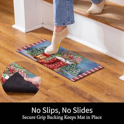 Evergreen Flag Holiday Christmas Sassafras Switch Mat 22" x 10", Interchangeable Front Door Mat Outdoor Entrance, Indoor Entryway Rug, Winter Sassafras Doormat Inserts (Winter Boots)