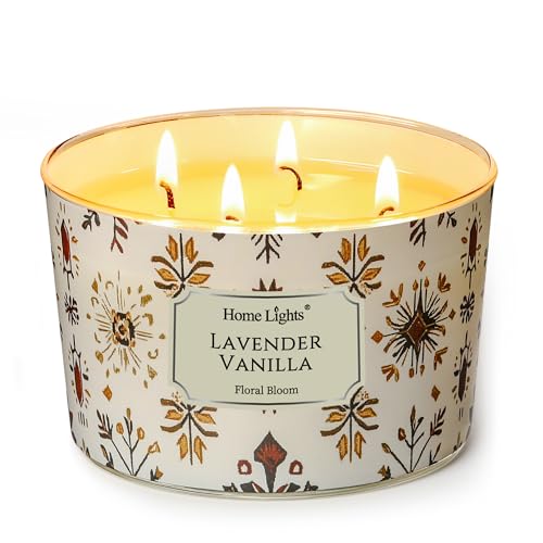 HomeLights Large jar Candle | 4-Wick Long-Lasting Scented Candles, 18oz Natural Soy Wax Candle for Home Scented, Bohemian Natural Textures Gifts for Women & Men, Lavender Vanilla - color: Lavender Vanilla, size: 18oz 4-wick