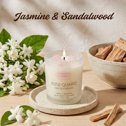 Soy Candles with Healing Crystals. Citrine, Rose Quartz, Amethyst Crystal. | Eucalyptus + Lemongrass, Jasmine + Sandalwood, Clary Sage + Lavender. 3PC Scented Crystal Candle Set, 2.47oz Each