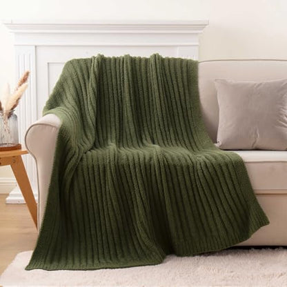BATTILO Olive Green Throw Blankets for Couch, Fluffy Soft Plush Knit Throw Blankets, Cozy Warm Lightweight Green Blanket for Bed, Sofa, Travel, 50"x60" - color: Olive Green
