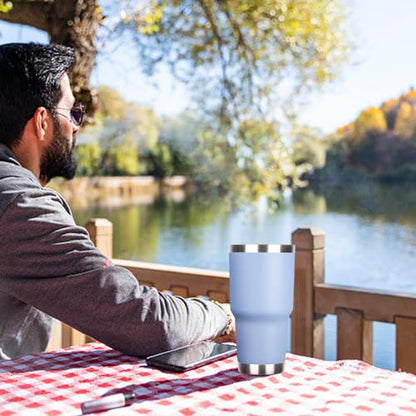 30 oz Tumbler with Lids and Straws Double Wall Vacuum Insulated Tumbler Cup,Stainless Steel Leak-proof Thermal Tumbler Travel Coffee Mug for Cold and Hot Drinks,Baby Blue - color: Sky Blue, size: 30 Ounces