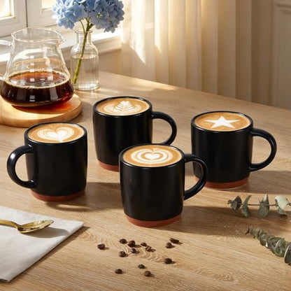 E-far Ceramic Coffee Mug Set of 4, 12oz Stoneware Coffee Cup with Handle, Porcelain Tea Cups, Modern Farmhouse Latte Mug Gift Set for Women & Men, Microwave Safe, Matte Black - color: Matte Black