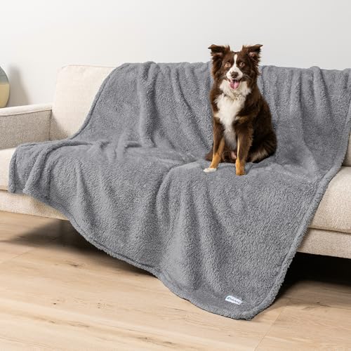 PetAmi Sherpa Waterproof Dog Blanket for Large Pet Cat, 60x80, Light Grey | Soft & Warm & Washable; Leafproof Couch Sofa Protector for Small Medium Large Pet; Pee Proof Cover for Crate Kennel Car Seat - color: Light Grey, size: X-Large (60x80)