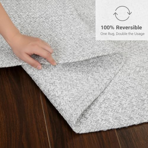 Super Area Rugs Farmhouse Braided Rug Cotton Kitchen Reversible Carpet, Gray & White, 2' X 3' Oval - color: Gray & White, size: 2' x 3' (Oval)