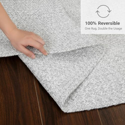 Super Area Rugs Farmhouse Braided Rug Cotton Kitchen Reversible Carpet, Gray & White, 2' X 3' Oval - color: Gray & White, size: 2' x 3' (Oval)