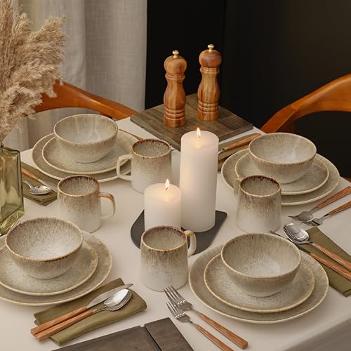 Yellowstone 4-Piece Rainwater Salad Plate Set – Durable Stoneware Plates with Reactive Glaze Finish, 8.25-Inch Diameter, Microwave & Dishwasher Safe – Rustic Modern Everyday Dinnerware