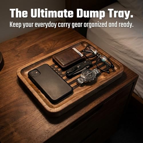 American Flag Valet Tray for Men - Wood EDC Catchall Tray | Laser-Engraved Wooden Tray, Patriotic Key Bowl, Nightstand & Entryway Organizer, Law Enforcement and Police Officer Gifts