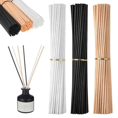 JJUNW 180PCS Rattan Reed Diffuser Sticks, 7.8inch Diffuser Replacement Sticks Wood Reeds for Diffusers Essential Oil Aroma for Home Bathroom Office