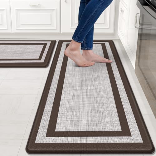 Mattitude Kitchen Mats Set of 2,Cushioned Anti-Fatigue Non-Skid Rug Sets | Ergonomic Comfort PVC Kitchen Mats for Floor,Standing Mat for Kitchen,Floor,Office,Sink,Laundry, Chocolate Frame - color: Chocolate Frame, size: 17.3" x 47 "+ 17.3" x 29 "--0.40 in