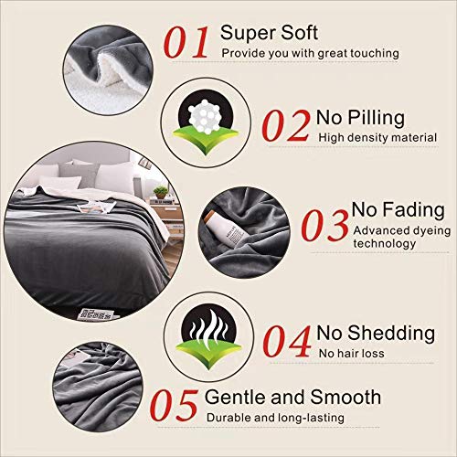 NANPIPER Sherpa Blanket Twin Warm Bed Blanket for Winter Cozy Soft Fuzzy Couch Throw Flannel Fleece/Wool Like Reversible Plush Blanket (Grey Twin Size 60"x80") - color: Grey, size: Twin