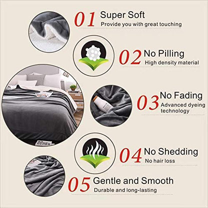 NANPIPER Sherpa Blanket Twin Warm Bed Blanket for Winter Cozy Soft Fuzzy Couch Throw Flannel Fleece/Wool Like Reversible Plush Blanket (Grey Twin Size 60"x80") - color: Grey, size: Twin