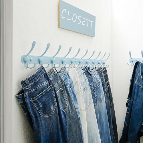 Coat Rack Wall Mount - 38” Long 10-Tri-Hooks Heavy Duty Coat Hanger Rail Wall Hooks for Hanging Coats Hats Clothing Clothes Purse Mudroom Entryway, Blue - color: Blue, size: L=38” (1 Pcs)