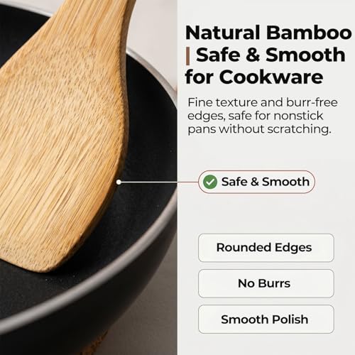 HANSGO Bamboo Wooden Spoons for Cooking, 6PCS Non-Stick Kitchen Utensils Set, Natural and Durable Wooden Spatula for Nonstick Cookware, Apartment Essentials