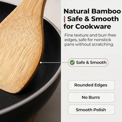 HANSGO Bamboo Wooden Spoons for Cooking, 6PCS Non-Stick Kitchen Utensils Set, Natural and Durable Wooden Spatula for Nonstick Cookware, Apartment Essentials
