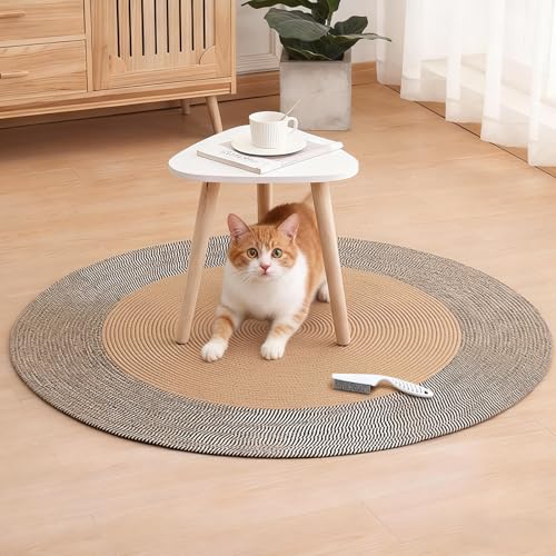 Cat Rug,Premium Cotton Rope Area Rug for Cats,Washable Round Vintage Reversible Woven Tassel Rug,Easy Clean,Soft and Stylish Home Accent,Multiple Sizes (Coffee, 24inch) - color: Coffee, size: 24inch