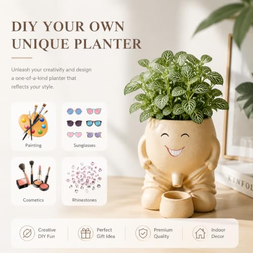 Cute Head Planter, Fun Head Vase Face Plant Pot for Plants for Indoor Outdoor Décor, Unique Cactus Office Flower Pots