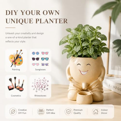 Cute Head Planter, Fun Head Vase Face Plant Pot for Plants for Indoor Outdoor Décor, Unique Cactus Office Flower Pots