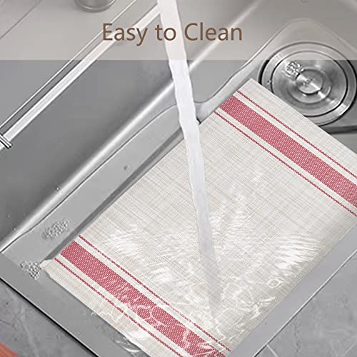 DACHUI Placemats Set of 6, Heat Resistant, Washable Woven Vinyl Place Mats - color: Red Stripes, size: 6PCS