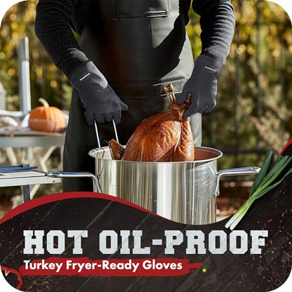 KITCHEN PERFECTION XL Silicone Smoker Oven Gloves-Extreme Heat Resistant BBQ Gloves-Handle Hot Food Right on Your Grill Fryer&Pit|Waterproof Grilling Cooking Baking Mitts|Superior Value Set+3 Bonuses | Waterproof, 5-Finger Design For A Better Grip, for Pi