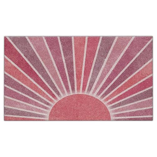 Nogrit Boho Door Mat, Retro Boho Red Sun Sunshine Doormat Bathmat for Indoor Outdoor Entrance, Mid Century Modern Abstract Welcome Mats for Front Door Outside Porch Entryway, 17x30 Inches - color: Non Slip Pvc - Red