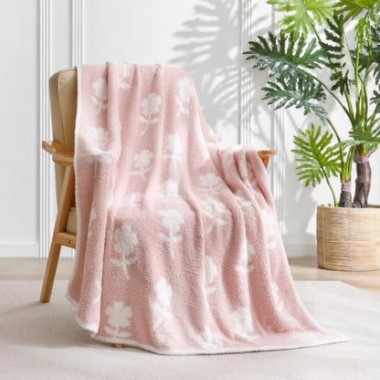 Snuggle Sac Twin Size Bedding Blanket, Pink Flower Throw Blanket for Couch, Microfiber Fluffy Warm Cozy Fuzzy Soft Reversible Blankets, Pink, 60x80 inches - color: Flower Pink, size: Twin(60"x 80")