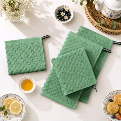 Homaxy 100% Cotton Terry Dish Cloths, 12"x12", 6-Pack, Grass Green | Ultra Soft Absorbent Dish Towels with Hanging Loop, Pineapple Grid Designed - color: Grass Green, size: 12 x 12 - 6 Pack